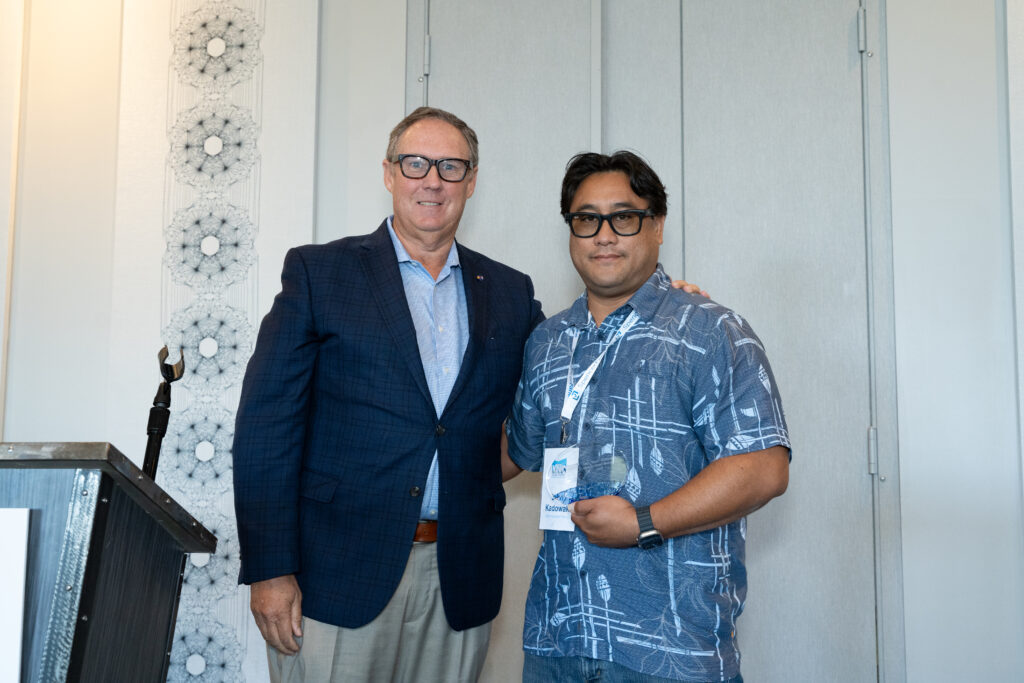 John “Kani” Kadowaki [right] receiving the Living Water Award from Rob Powelson [left]